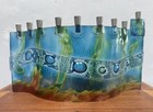 Vtg Signed Art Glass Hanukkah Chanukah Menorah Judaica 7 5 X 13 Inches