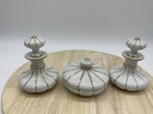 Vintage White Ceramic Vanity Set Gold Trim Perfume Bottles Powder Box Art Deco