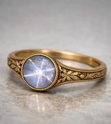 Victorian Star Sapphire Ring     Gold Over Sterling Silver  Floral Engraved