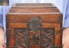 Old Chinese Dynasty Huanghuali Wood Carved Dragon Storage Treasure Chest Cabinet