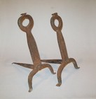 Antique Vtg Late 18th Early 19th C 1800s Pair Hand Wrought Iron Andirons 14 Inch