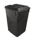 45 Gallon Wheeled Heavy Duty Plastic Garbage Can  Attached Secure Lid  Black