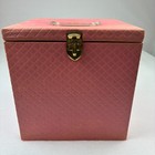 Vtg Henry A  Enrich Co  Model Home Pink Quilted Sewing Box Lucite Handle 11x10
