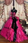 Vintage Red Sweetheart Wedding Dresses With Black Bow Ruffles Bridal Gowns