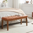 Ottoman Bench Upholstered Padded Seat With Solid Wood Cognac Brown Bed Bench