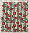 Vintage 1930 s-40 s Feedsack Fabric Stripes With Red And White Flowers 9x10 