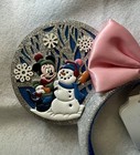 Disney Parks Mickey Minnie Glitter Ear Headband Blue Christmas Snowman New
