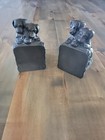 Pair Of Vintage Bronze Metal Bookends  3 Puppy Dogs Looking Over Wall 