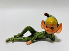 Vintage 1950 Christmas Ceramic Pixie Elf 4 Figurines Japan Tumbling Mcm Green