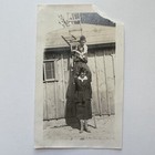 Antique B w Snapshot Photograph Beautiful Young Women On Ladder Silly Odd