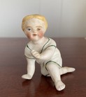 Antique German Piano Baby Bisque Figurine Blue Eye Blonde Hair Gebruder Heubach 
