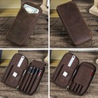 Leather Pen Case Crazy Horse Fountain Pen Holder 4 Slots Zipper Pencil Pouch 