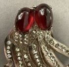 Fabulous Art Deco Vintage Red Cabochon   Rhinestone Squid Dress Clip