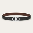 Ferragamo Men s  Adjustable Dual-tone Silvery Smooth Buckle Black Belt -120cm