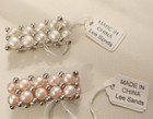 Lee Sands Set Of 4 Stretch Rings - Real Pearl  silver Beads - New W tags