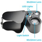 Illuminated 30x - 60x Magnifying Jewelers Loupe Lighted Eye Glass Magnifier