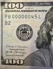 100 Dollar Bill 2009 Very Low Fancy Serial Number Pb 00000045 Bill
