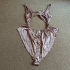 Skims Pink Sand Woven Shine Tie Front Teddy Thong Bodysuit  Size 4x Nwt