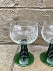 Set Of 4  Vtg German Roemer Wine Glasses Etched Grapevine Green Stem  25l