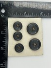 Vintage Black Plastic Sewing Buttons Lot Of 5 Mixed Sizes 2-hole