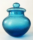 Italian Murano Seguso Vetri D arte Flavio Poli Attr 1950s Blue Corroso Glass Jar