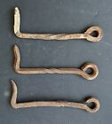 1802-three  3  Antique Wrought Iron Twisted Barn Door Hooks Gate Latches 4   