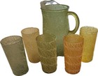 Vintage 1950   s Mcm Spaghetti String Frosted Pitcher 6 Glass Tumblers