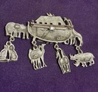 J j Jonette Vintage Silver Tone Metal Noah   s Ark Dangle Animals Brooch Pin