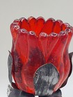 Vintage Metal Flower Stand With Glass Tulip Votive Made In Hong Kong Red Flashed