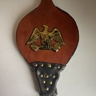 Vintage Fireplace Bellows 24  Long Handle Wood Leather With Brass Eagle Decal