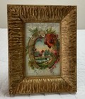 Vintage Antique Victorian Trade Card Ephemera Framed  Horseshoe  Flower  Castle