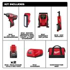 Milwaukee 2492-24 M12 4-tool Combo Kit - Screw Gun  Ratchet  Inflator  Light New