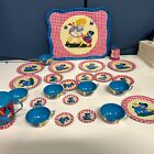 1940-50s Ohio Art  Red Plaid 14-pc Child   s Tin Tea Set 25 Pieces