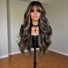 Synthetic Hair Mixed Brown Blonde Cosplay Wig With Bangs Long Wavy