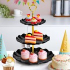 Plastic Cupcake Stand Black 3-tier  Wave Dessert Display For Party Wedding