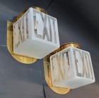 Pair Vintage Art Deco Brass Exit Glass Wall Fixture Sconces Ship Light Lamp