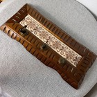Vintage Wooden Wall Key Holder Rack Embroidered Panel Rustic Decor