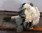 Ivory White Bridal Bouquet Artificial Sola Wood Roses Eucalyptus Wedding Flowers