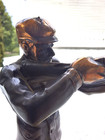 Vintage Hunter With Rifle Brass bronze Figurine Ashtray   Marble Base   8 25 h