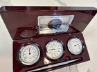 Homedics Cherry Finish Desk Set W frame Clock Temperature Hygrometer    Pen
