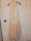 Handmade Ivory Halter Sleeveless A-line Chiffon 100  Silk Ruffle Gown