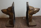 Pair Antique Cast Iron German Shepherd Dog Head Bookends Patina 4-1 4 h 3-1 4 w
