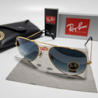 Ray-ban Rb3025 Aviator Sunglasses Gradient Light Blue Lens 58mm Gold Frame