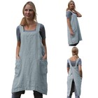 Tba Cotton Linen Apron Cross Back For Women With Big Large  Light Blue