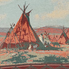 Goodwin Weavers Tapestry Throw Teepee Native American Indian Village 70x52in Usa