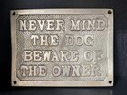 Vintage Brass Sign Plaque - Never Mind The Dog Beware Of The Owner 5 x6 5 