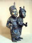 Stunning Antique Bronze Benin Ife King Queen Couple African Carving Xrare  