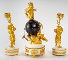Beautiful French Antique Miniature Gilt Bronze Clock Set Louis Xv 19th C