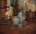 Primitive Resin Spring Easter Verdigris Chick Pushing Egg Cart Vtg Style Decor