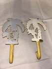 Palm Tree Cast Iron Wall Hooks 8 Inch  set Of 2  Pastel Yellow Distressed B15